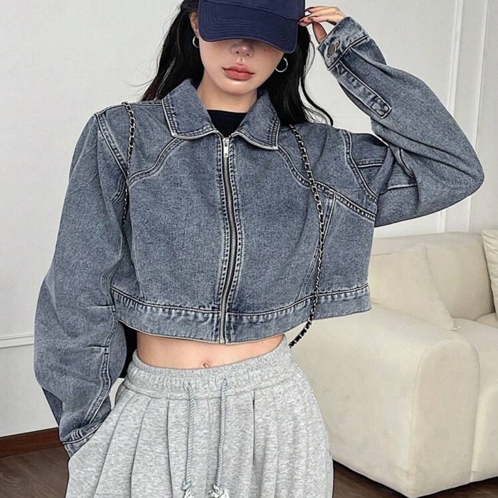 Oversized Blue Cropped Jean Jacket
